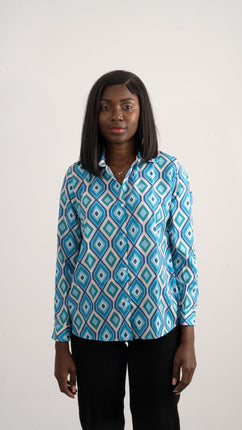 Chemise Élégante à Motif Géométrique Turquoise