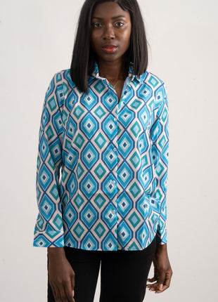 Chemise Élégante à Motif Géométrique Turquoise