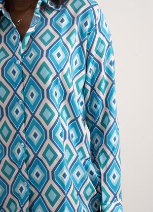 Chemise Élégante à Motif Géométrique Turquoise