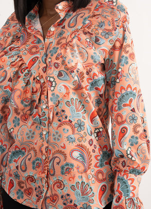 Chemise Rose Bohème à Motif Paisley