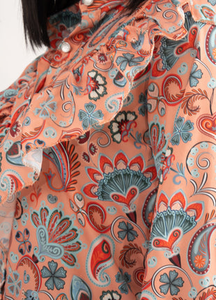 Chemise Rose Bohème à Motif Paisley