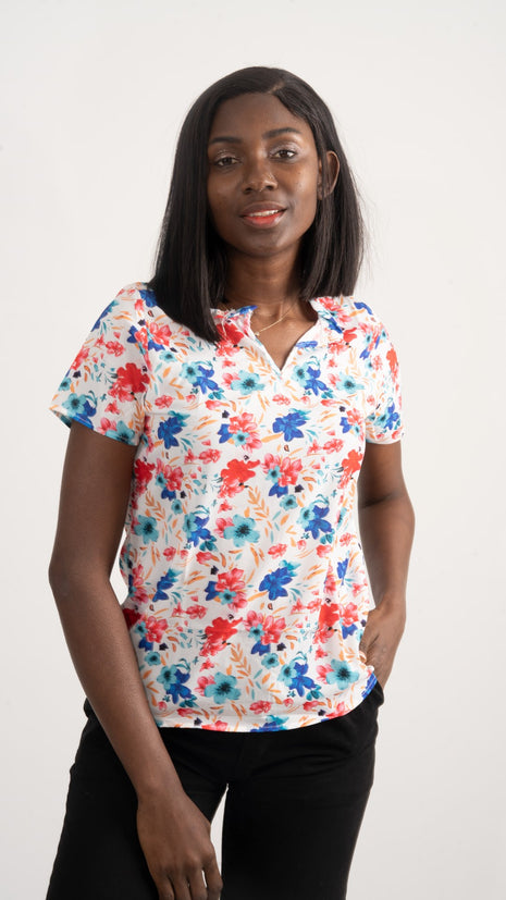 Blouse Floral à Manches Courtes