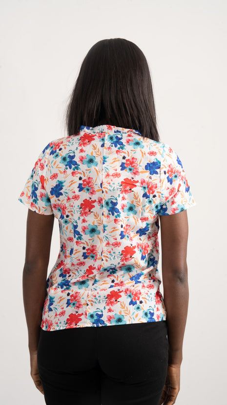 Blouse Floral à Manches Courtes