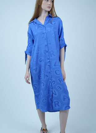 Robe Chemise Monogramme-Bleu