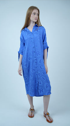 Robe Chemise Monogramme-Bleu