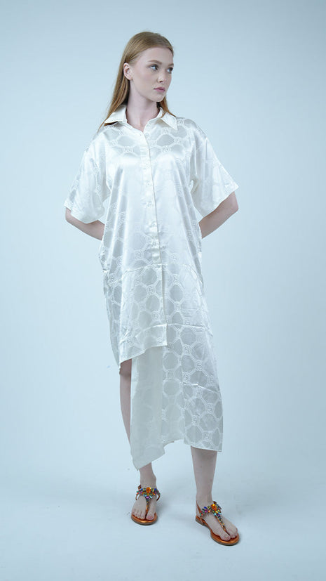 Robe-Chemise Asymétrique-Blanche