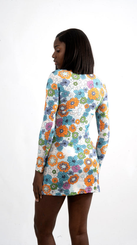 Robe Ajustée Florale Rétro Blanche