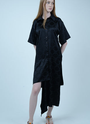 Robe-Chemise Asymétrique-Noire