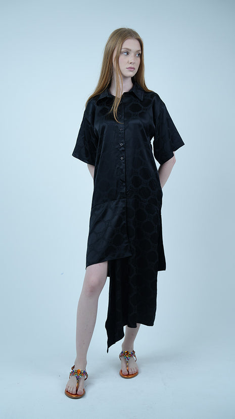 Robe-Chemise Asymétrique-Noire