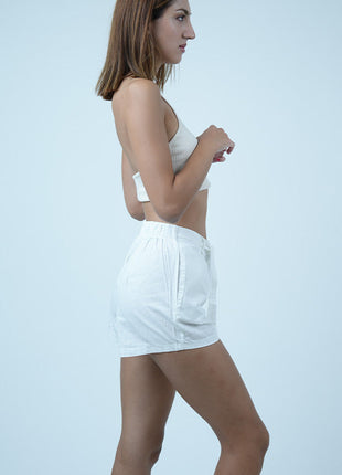 Short Élégant avec Ceinture-Blanc