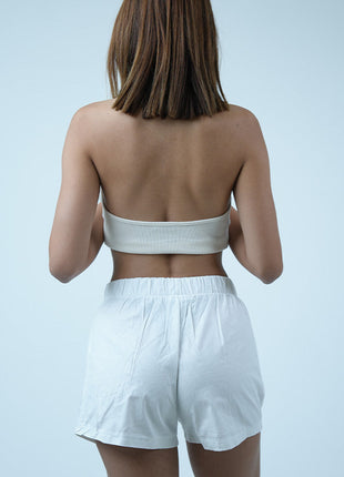 Short Élégant avec Ceinture-Blanc