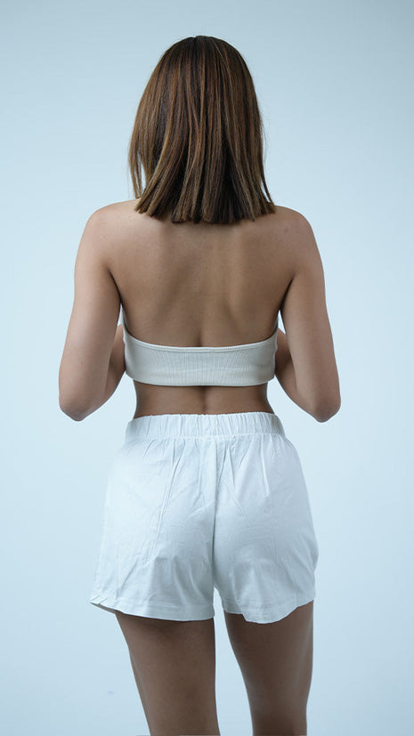 Short Élégant avec Ceinture-Blanc