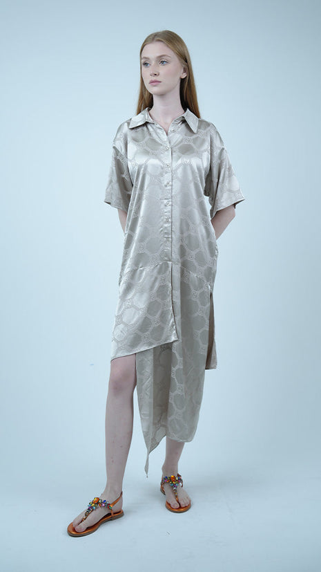 Robe-Chemise Asymétrique-Grise