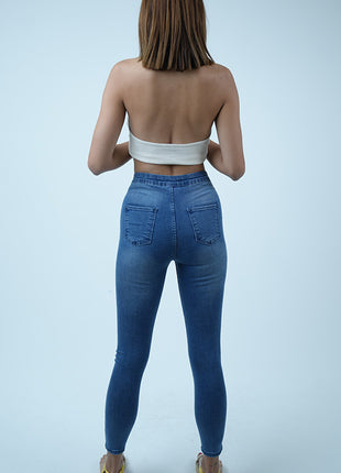 Jeans Skinny Lacé à Taille Haute