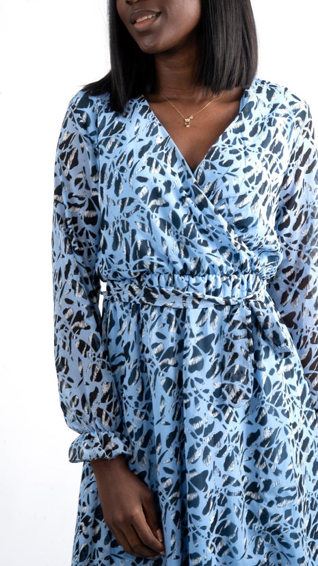 Robe Portefeuille Imprimée Chic Bleu