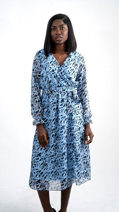 Robe Portefeuille Imprimée Chic Bleu