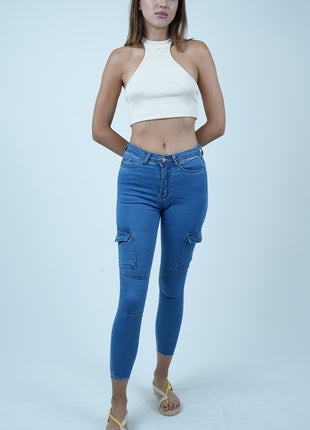 Jeans skinny avec poches cargo-Bleu