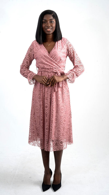 Robe Midi en Dentelle Rose