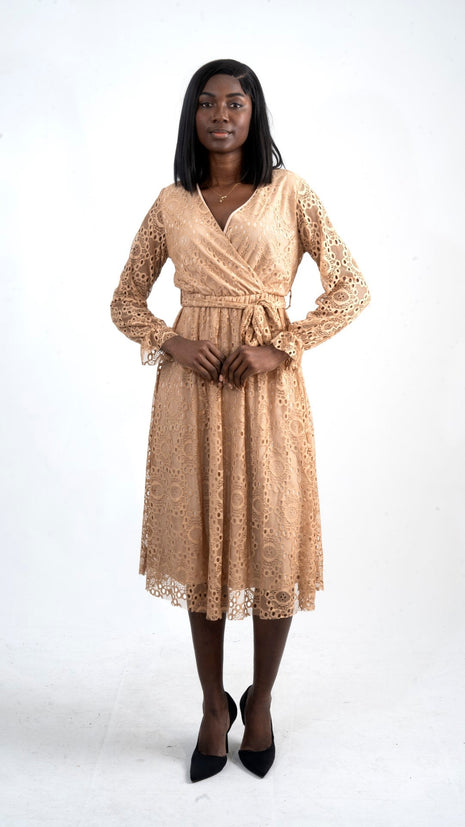 Robe Midi en Dentelle Cappuccino