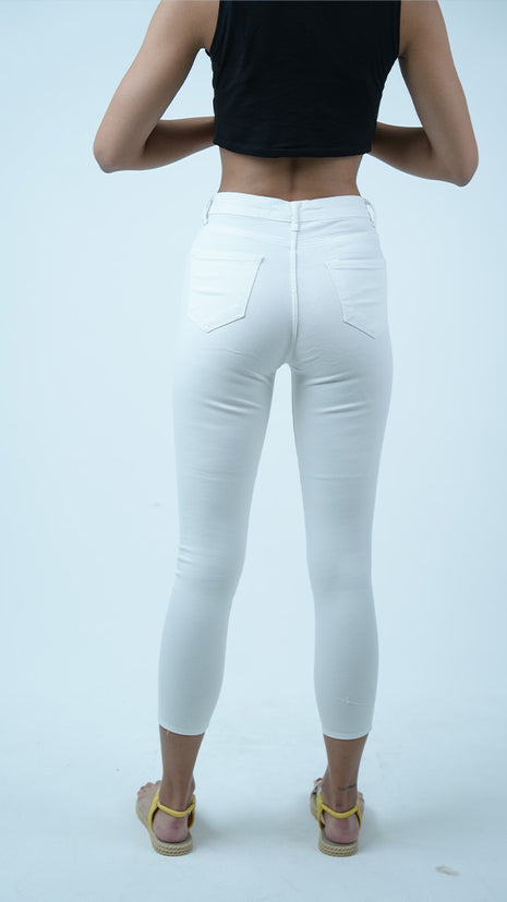 Pantalon Capri Blanc Découpé au Laser-Blanc