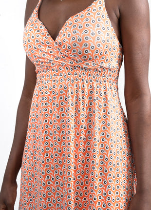 Robe Orange Longue à Bretelles 'Imprimé Géométrique Moderne'