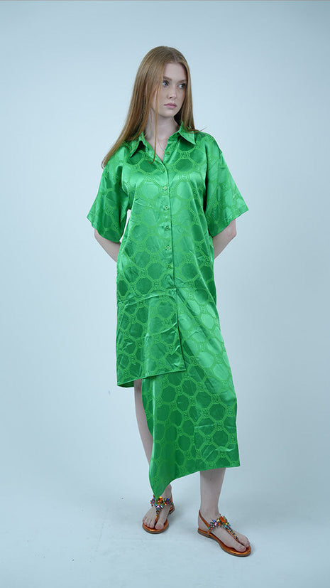 Robe-Chemise Asymétrique-Verte