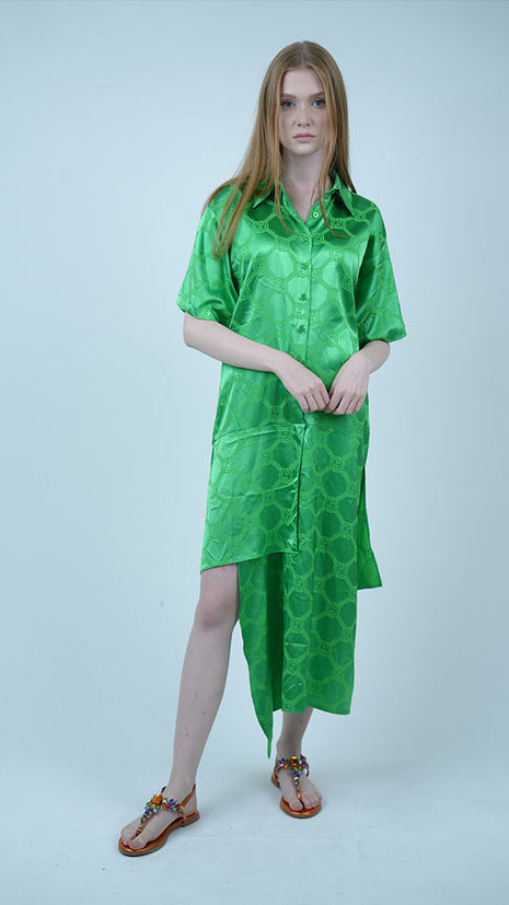 Robe-Chemise Asymétrique-Verte