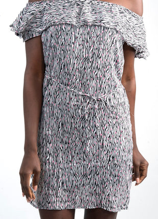 Robe d'été à Motifs Safari à Épaules Dénudées