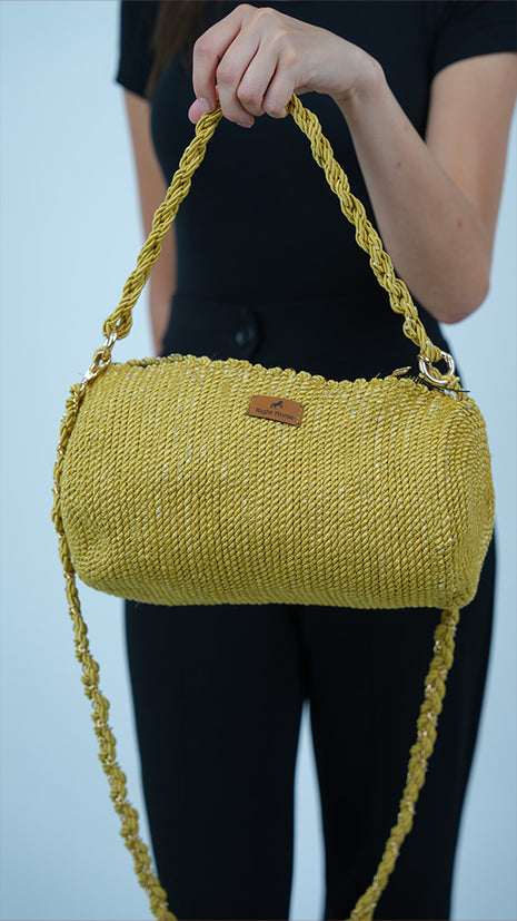 Sac Bandoulière Tressé Jaune Moutarde