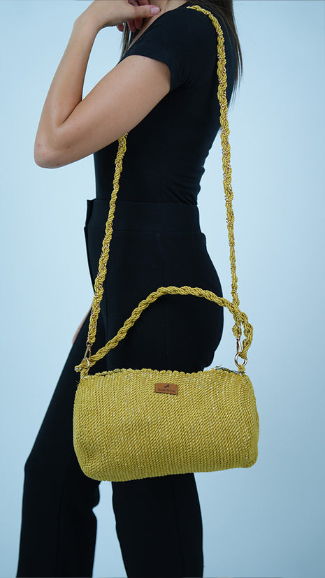 Sac Bandoulière Tressé Jaune Moutarde