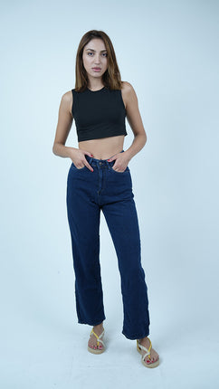 Pantalon Denim Large Taille Haute Bleu