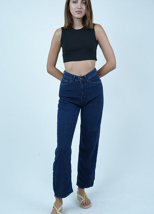 Pantalon Denim Large Taille Haute Bleu