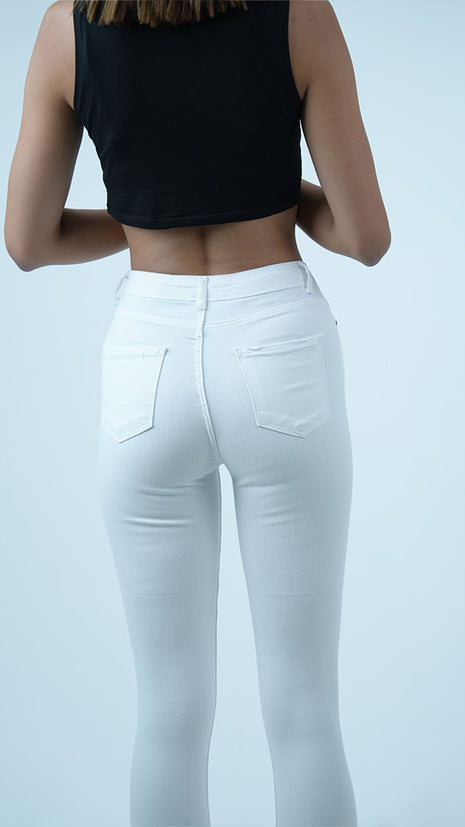 Pantalon Capri Blanc Découpé au Laser-Blanc