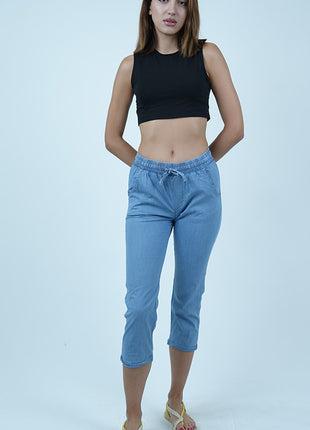 Pantalon Capri en Chambray-Bleu