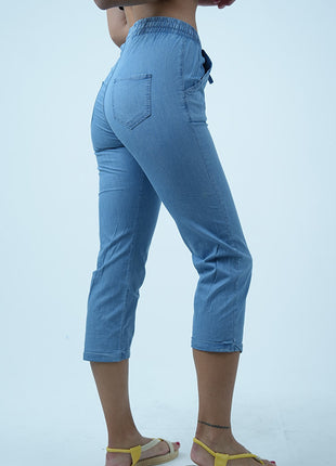 Pantalon Capri en Chambray-Bleu