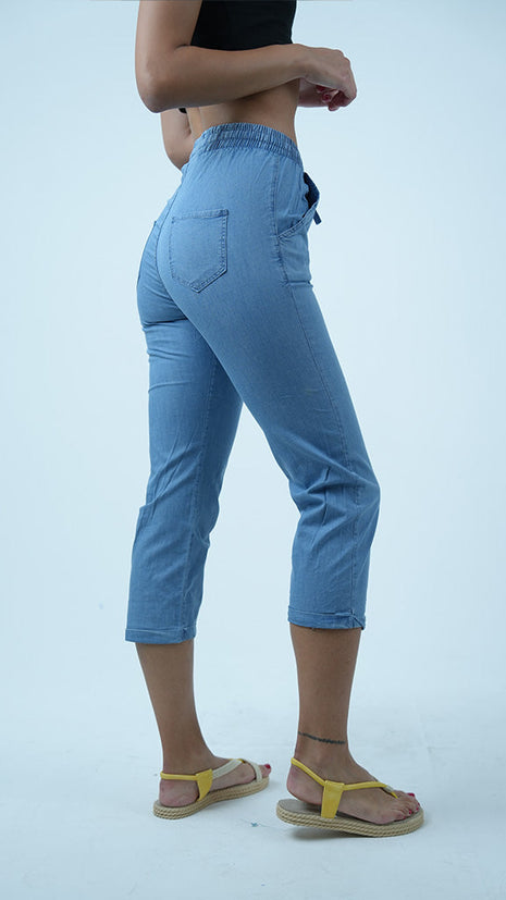 Pantalon Capri en Chambray-Bleu