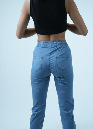 Pantalon Capri en Chambray-Bleu