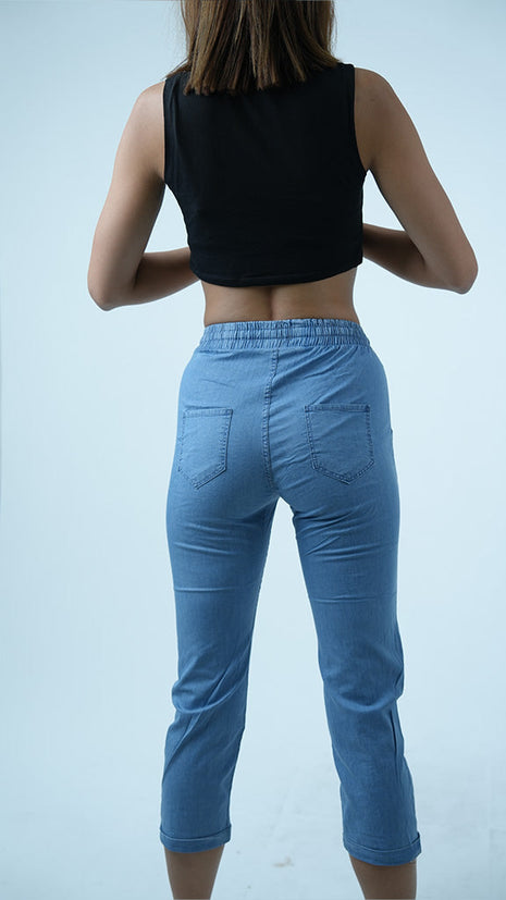 Pantalon Capri en Chambray-Bleu