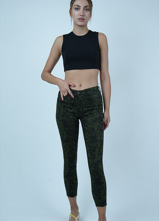 Pantalon Slim Imprimé Serpent-Vert