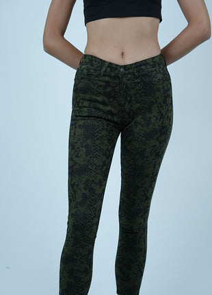 Pantalon Slim Imprimé Serpent-Vert