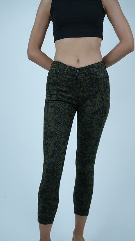 Pantalon Slim Imprimé Serpent-Vert