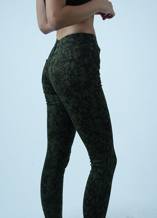 Pantalon Slim Imprimé Serpent-Vert