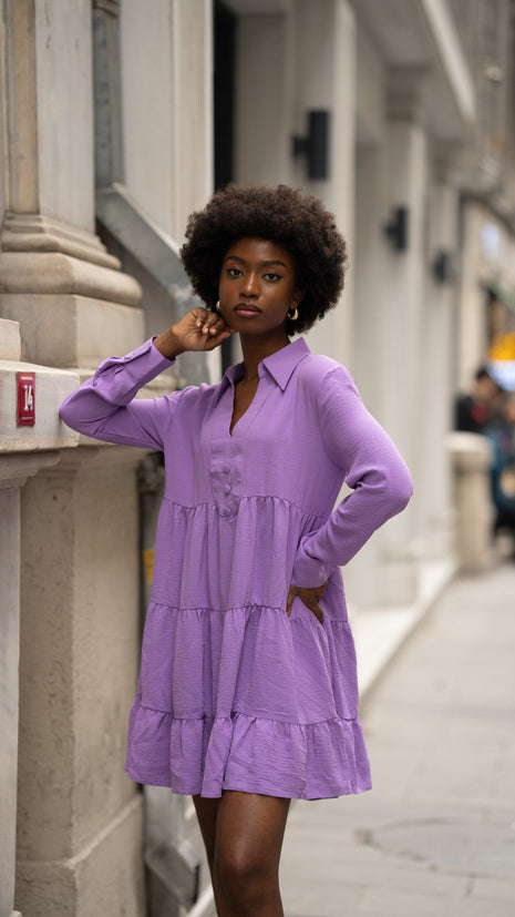 Robe Chemisier Lilas Volantée