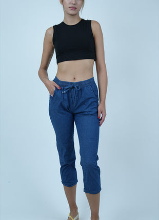 Pantalon Capri en Denim Léger-Bleu