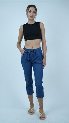 Pantalon Capri en Denim Léger-Bleu