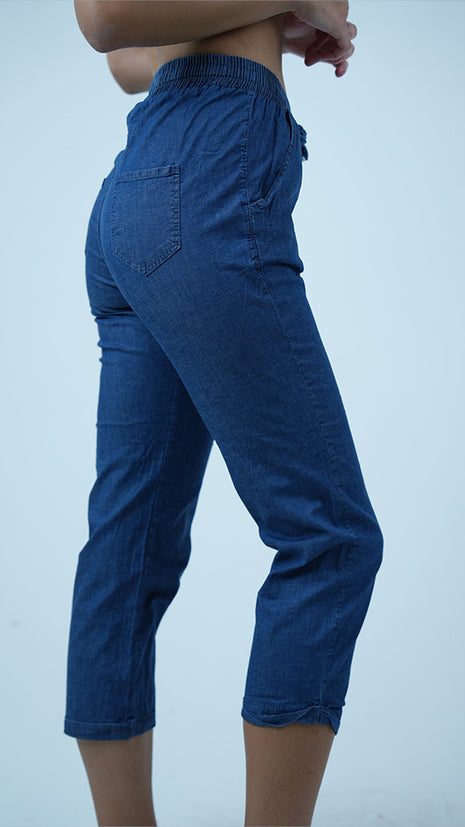 Pantalon Capri en Denim Léger-Bleu