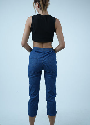 Pantalon Capri en Denim Léger-Bleu