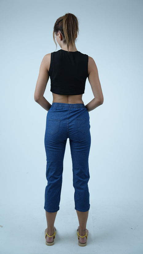 Pantalon Capri en Denim Léger-Bleu