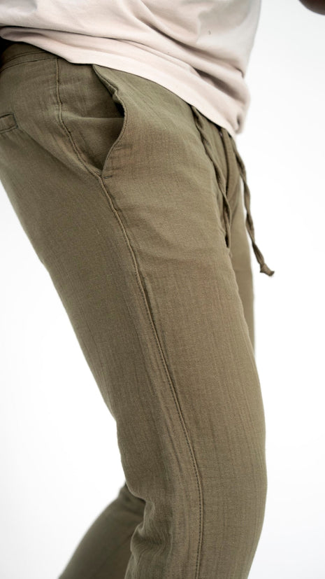 Pantalon En Lin Vert à Lacets