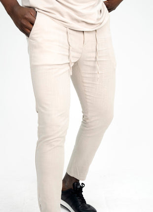 Pantalon En Lin Blanc Cassé à Lacets